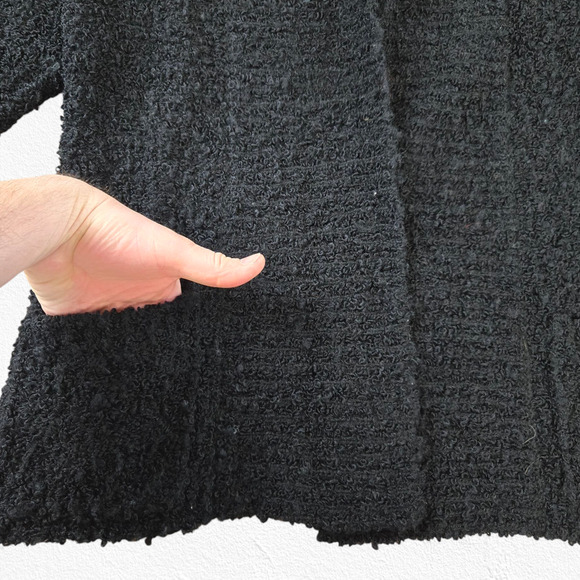 1980s Black Boucle Knit Shawl Cardigan Minimalist Wool Blend Jacket Size Small - Picture 4 of 7
